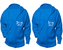 Load image into Gallery viewer, She's My Number 1 and He's My Number 1 zipper hoodies, Matching couple hoodies, Turquoise zip up hoodie for man, Turquoise zip up hoodie womens