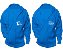 Load image into Gallery viewer, Her King and His Queen zipper hoodies, Matching couple hoodies, Turquoise zip up hoodie for man, Turquoise zip up hoodie womens