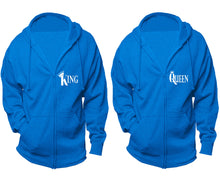 將圖片載入圖庫檢視器 King and Queen zipper hoodies, Matching couple hoodies, Turquoise zip up hoodie for man, Turquoise zip up hoodie womens