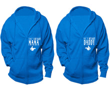 Load image into Gallery viewer, She's My Baby Mama and He's My Baby Daddy zipper hoodies, Matching couple hoodies, Turquoise zip up hoodie for man, Turquoise zip up hoodie womens