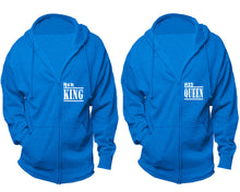 Load image into Gallery viewer, Her King and His Queen zipper hoodies, Matching couple hoodies, Turquoise zip up hoodie for man, Turquoise zip up hoodie womens