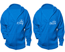 將圖片載入圖庫檢視器 King and Queen zipper hoodies, Matching couple hoodies, Turquoise zip up hoodie for man, Turquoise zip up hoodie womens