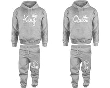 Load image into Gallery viewer, King and Queen matching top and bottom set, White hoodie and sweatpants sets for mens hoodie and jogger set womens. Matching couple joggers.