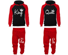 將圖片載入圖庫檢視器 King and Queen matching top and bottom set, White color design hoodie and sweatpants sets for mens hoodie and jogger set womens. Matching couple joggers.