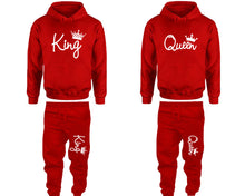 Load image into Gallery viewer, King and Queen matching top and bottom set, White hoodie and sweatpants sets for mens hoodie and jogger set womens. Matching couple joggers.