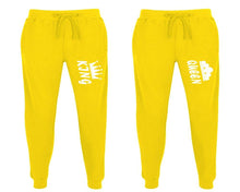 將圖片載入圖庫檢視器 King and Queen matching jogger pants, Yellow sweatpants for mens, jogger set womens. Matching couple joggers.