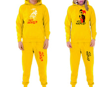 Load image into Gallery viewer, Her Joker and His Harley matching top and bottom set, Yellow pullover hoodie and sweatpants sets for mens, pullover hoodie and jogger set womens. Matching couple joggers.