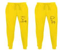 將圖片載入圖庫檢視器 King and Queen matching jogger pants, Yellow sweatpants for mens, jogger set womens. Matching couple joggers.