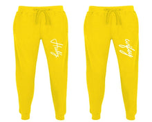 Load image into Gallery viewer, Hubby and Wifey matching jogger pants, Yellow sweatpants for mens, jogger set womens. Matching couple joggers.