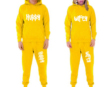 將圖片載入圖庫檢視器 Hubby and Wifey matching top and bottom set, Yellow pullover hoodie and sweatpants sets for mens, pullover hoodie and jogger set womens. Matching couple joggers.