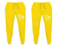 將圖片載入圖庫檢視器 King and Queen matching jogger pants, Yellow sweatpants for mens, jogger set womens. Matching couple joggers.