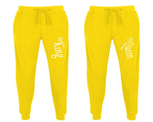 Load image into Gallery viewer, Her King and His Queen matching jogger pants, Yellow sweatpants for mens, jogger set womens. Matching couple joggers.