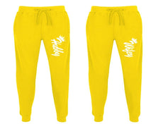 Load image into Gallery viewer, Hubby and Wifey matching jogger pants, Yellow sweatpants for mens, jogger set womens. Matching couple joggers.