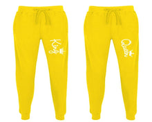 Load image into Gallery viewer, King and Queen matching jogger pants, Yellow sweatpants for mens, jogger set womens. Matching couple joggers.