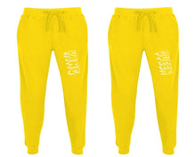 將圖片載入圖庫檢視器 King and Queen matching jogger pants, Yellow sweatpants for mens, jogger set womens. Matching couple joggers.