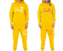 將圖片載入圖庫檢視器 King and Queen matching top and bottom set, Yellow pullover hoodie and sweatpants sets for mens, pullover hoodie and jogger set womens. Matching couple joggers.