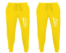Load image into Gallery viewer, Hubby and Wifey matching jogger pants, Yellow sweatpants for mens, jogger set womens. Matching couple joggers.
