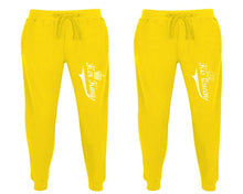 Load image into Gallery viewer, Her King and His Queen matching jogger pants, Yellow sweatpants for mens, jogger set womens. Matching couple joggers.