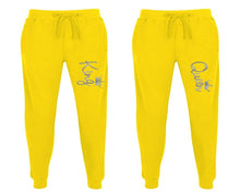 Load image into Gallery viewer, King and Queen matching jogger pants, Yellow sweatpants for mens, jogger set womens. Matching couple joggers.