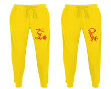 Load image into Gallery viewer, King and Queen matching jogger pants, Yellow sweatpants for mens, jogger set womens. Matching couple joggers.
