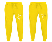 Load image into Gallery viewer, King and Queen matching jogger pants, Yellow sweatpants for mens, jogger set womens. Matching couple joggers.