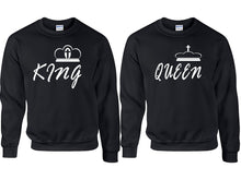 Load image into Gallery viewer, King and Queen couple sweatshirts. Black sweaters for men, sweaters for women. Sweat shirt. Matching sweatshirts for couples