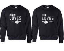 將圖片載入圖庫檢視器 She Loves Me and He Loves Me couple sweatshirts. Black sweaters for men, sweaters for women. Sweat shirt. Matching sweatshirts for couples