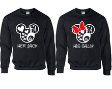 Load image into Gallery viewer, Her Jack and His Sally couple sweatshirts. Black sweaters for men, sweaters for women. Sweat shirt. Matching sweatshirts for couples