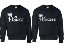 將圖片載入圖庫檢視器 Prince Princess couple sweatshirts. Black sweaters for men, sweaters for women. Sweat shirt. Matching sweatshirts for couples