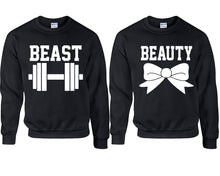 Load image into Gallery viewer, Beast Beauty couple sweatshirts. Black sweaters for men, sweaters for women. Sweat shirt. Matching sweatshirts for couples