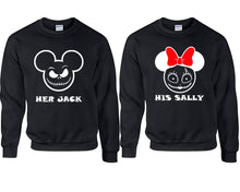 Load image into Gallery viewer, Her Jack and His Sally couple sweatshirts. Black sweaters for men, sweaters for women. Sweat shirt. Matching sweatshirts for couples