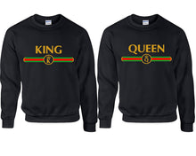 Load image into Gallery viewer, King Queen couple sweatshirts. Black sweaters for men, sweaters for women. Sweat shirt. Matching sweatshirts for couples