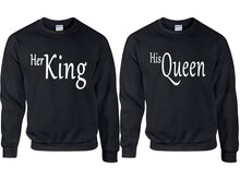 將圖片載入圖庫檢視器 Her King and His Queen couple sweatshirts. Black sweaters for men, sweaters for women. Sweat shirt. Matching sweatshirts for couples