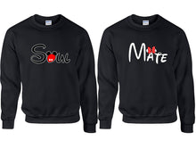 Load image into Gallery viewer, Soul and Mate couple sweatshirts. Black sweaters for men, sweaters for women. Sweat shirt. Matching sweatshirts for couples