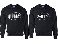 將圖片載入圖庫檢視器 Hubby and Wifey couple sweatshirts. Black sweaters for men, sweaters for women. Sweat shirt. Matching sweatshirts for couples