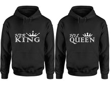 Load image into Gallery viewer, Her King and His Queen hoodies, Matching couple hoodies, Black pullover hoodies