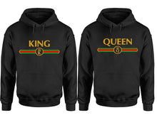 Load image into Gallery viewer, King Queen hoodie, Matching couple hoodies, Black pullover hoodies. Couple jogger pants and hoodies set.