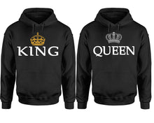 將圖片載入圖庫檢視器 King Queen hoodie, Matching couple hoodies, Black pullover hoodies. Couple jogger pants and hoodies set.