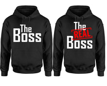 Load image into Gallery viewer, The Boss The Real Boss hoodie, Matching couple hoodies, Black pullover hoodies. Couple jogger pants and hoodies set.