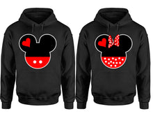 Load image into Gallery viewer, Mickey Minnie hoodie, Matching couple hoodies, Black pullover hoodies. Couple jogger pants and hoodies set.