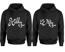 Load image into Gallery viewer, Hubby and Wifey hoodies, Matching couple hoodies, Black pullover hoodies