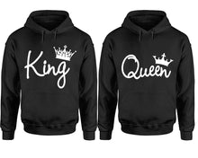 Load image into Gallery viewer, King Queen hoodie, Matching couple hoodies, Black pullover hoodies. Couple jogger pants and hoodies set.