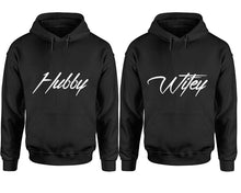 Load image into Gallery viewer, Hubby and Wifey hoodies, Matching couple hoodies, Black pullover hoodies