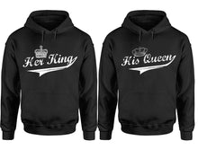 Load image into Gallery viewer, Her King His Queen hoodie, Matching couple hoodies, Black pullover hoodies. Couple jogger pants and hoodies set.