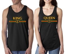 Load image into Gallery viewer, King Queen matching couple tank tops. Couple shirts, Black tank top for men, tank top for women. Cute shirts.