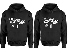 將圖片載入圖庫檢視器 She's My Number 1 and He's My Number 1 hoodies, Matching couple hoodies, Black pullover hoodies