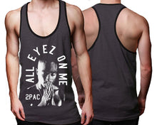Load image into Gallery viewer, All Eyes On Me custom tank top, graphic tees. Black Charcoal tank top for men. Black Charcoal color racerback tanktop for mens.