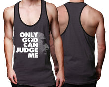 Load image into Gallery viewer, Only God Can Judge Me custom tank top, graphic tees. Black Charcoal tank top for men. Black Charcoal color racerback tanktop for mens.