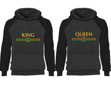 將圖片載入圖庫檢視器 King Queen couple hoodies, raglan hoodie. Black Charcoal hoodie mens, Black Charcoal red hoodie womens.