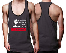 Load image into Gallery viewer, All Eyes On Me custom tank top, graphic tees. Black Charcoal tank top for men. Black Charcoal color racerback tanktop for mens.